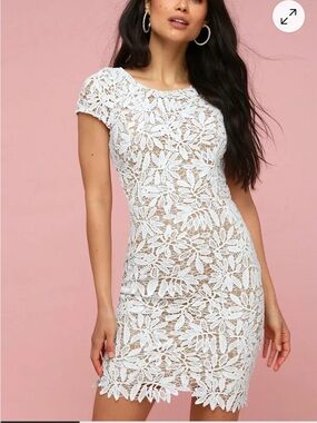 Lulus Right Sheer, Right Now White Lace Bodycon Dress, Size M